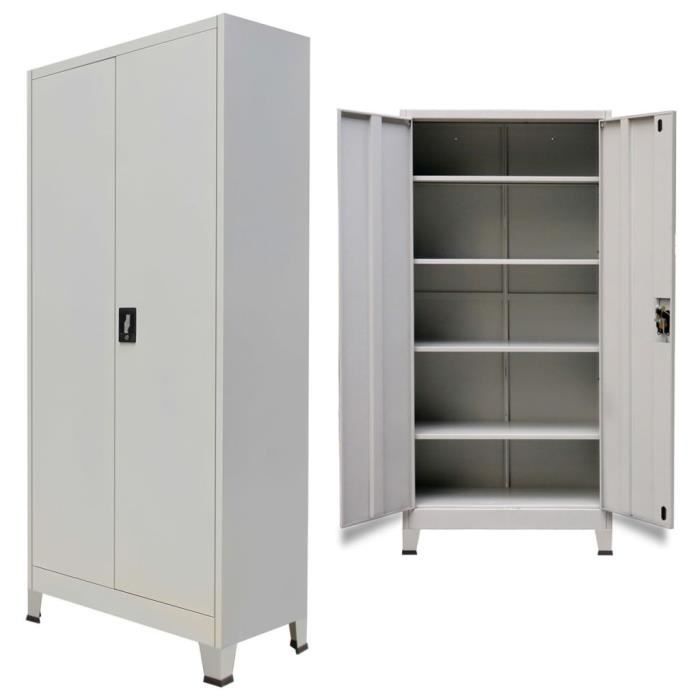 Armoire De Bureau Avec 2 Portes Acier 90 X 40 X 180 Cm Gris