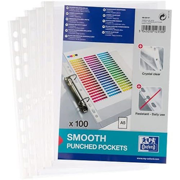 Oxford 100 Pochettes Transparentes A4 Ouverture Haut - Protection Documents Polypropylène