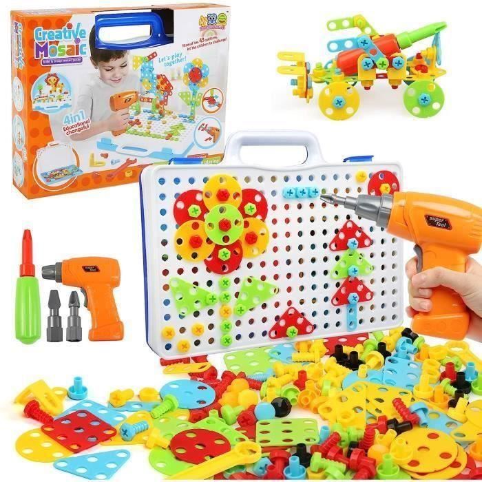 Mosaique Enfant Puzzle -Jeu de construction Puzzle Perceuse Démontage Ecrou Vis Assemblage Puzzle Pratique Brico - 222 Pcs