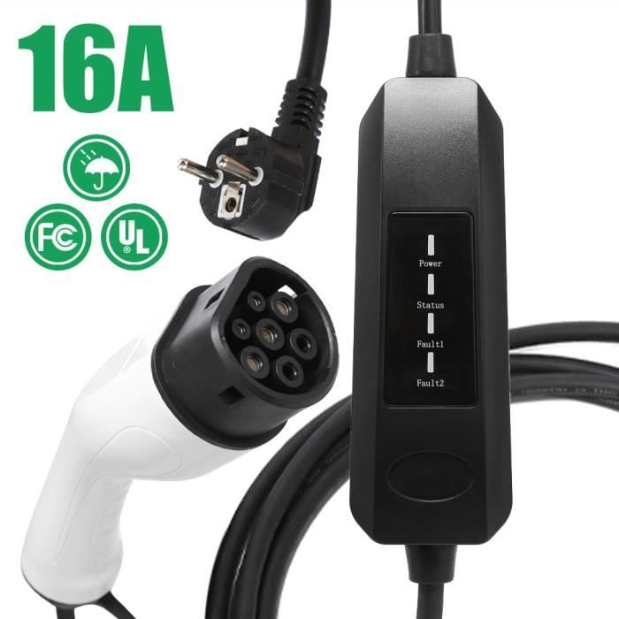 Chargeur EV Portable, 3.5KW Chargeur Voiture Electrique 13A/16A 5m Cable Recharge Voiture Electrique IEC 62196-2 Type 2-Prise Eu