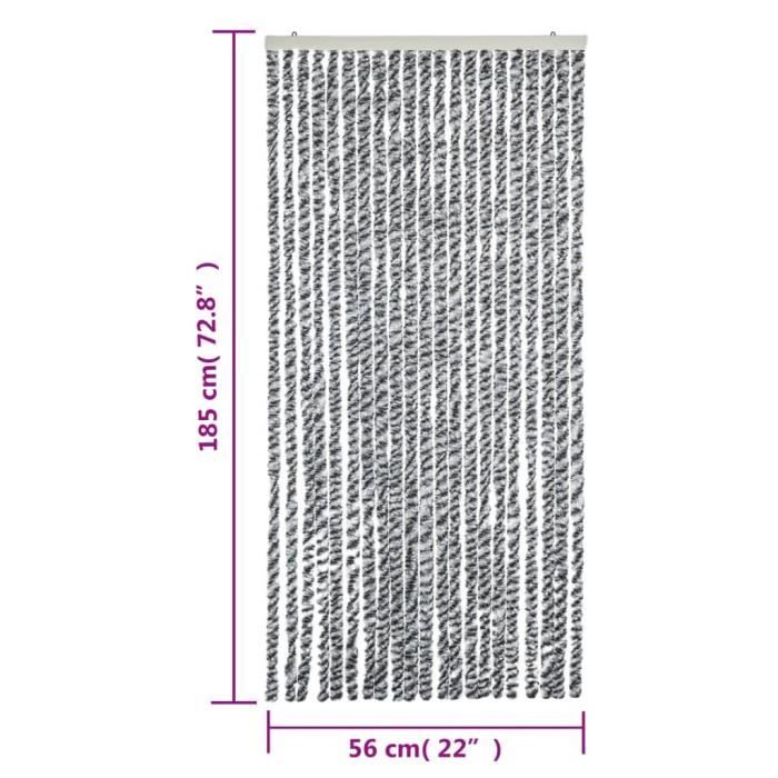 VidaXL Rideau Anti-Mouches Premium - Store Anti-Insectes Avec Crochets, Réglable En Longueur Et Largeur, Chenille Gris Clair Et Blanc 56x200 Cm