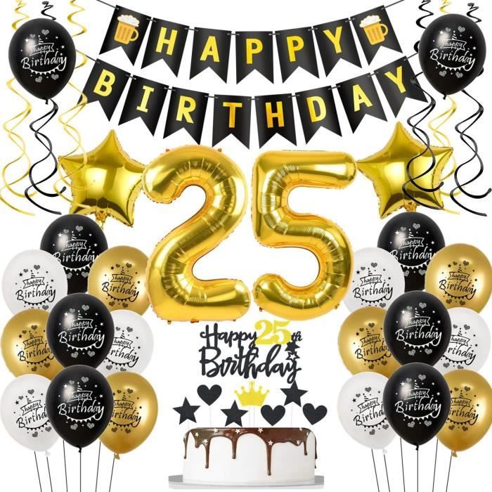 Ballons 25e Anniversaire - Pack De 30 (vert, Blanc, Or) - Latex 30 Cm, Avec Confettis - Déco Fête Homme/femme, Happy Birthday - 2