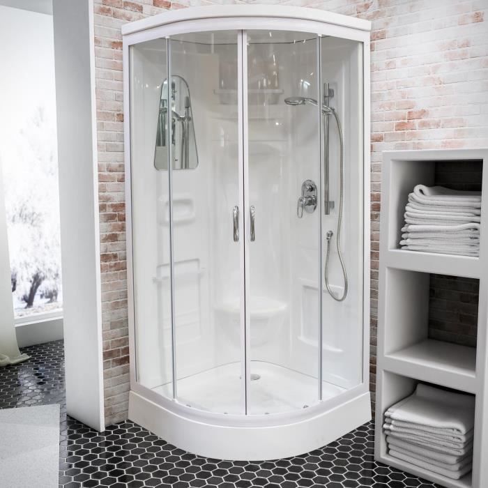 Cabine de douche intégrale arrondie, 90x90 cm, cabine de douche complète, coloris blanc, Helgoland III, Schulte