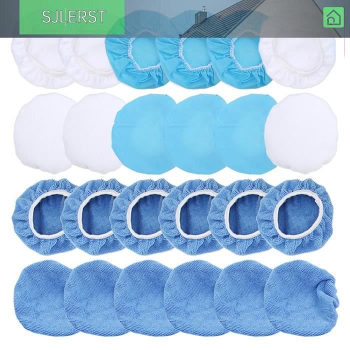 Lot De 7 Bonnets De Polissage En Microfibre Pour Voiture - Diamètre 230-250 Mm, Pour Polisseuse, Couleur Blanc - 8