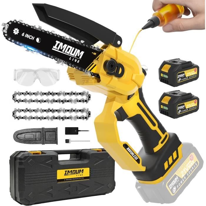 SINPY Mini Tronconneuse A Batterie 2x4000mah, 6 Pouces Tronçonneuse Sur Batterie Elagueuse Thermique Coupe Branche Electrique Petite Tronçonneuse Sans Fil Pour Jardin