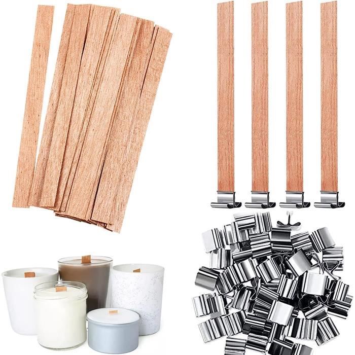 10 Sets Mèches Bougie Bois Naturel 0.5x2 Pouces Avec Support Croix - Flamme Crépitante 10 Sets Mèches Bougie Bois Naturel 0.5x2 Pouces Avec Support Croix - Flamme Crépitante