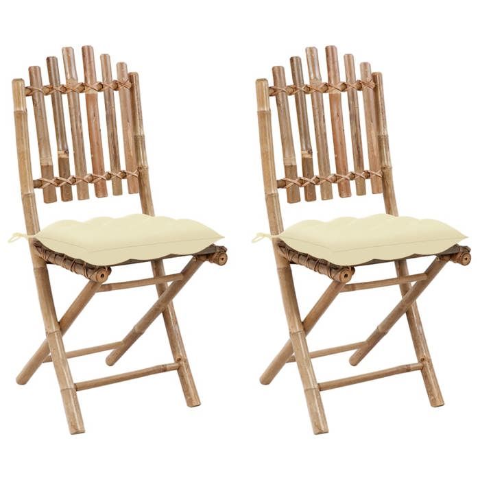vidaXL Chaises pliables jardin Bambou avec coussins Lot de 2 - vue 3