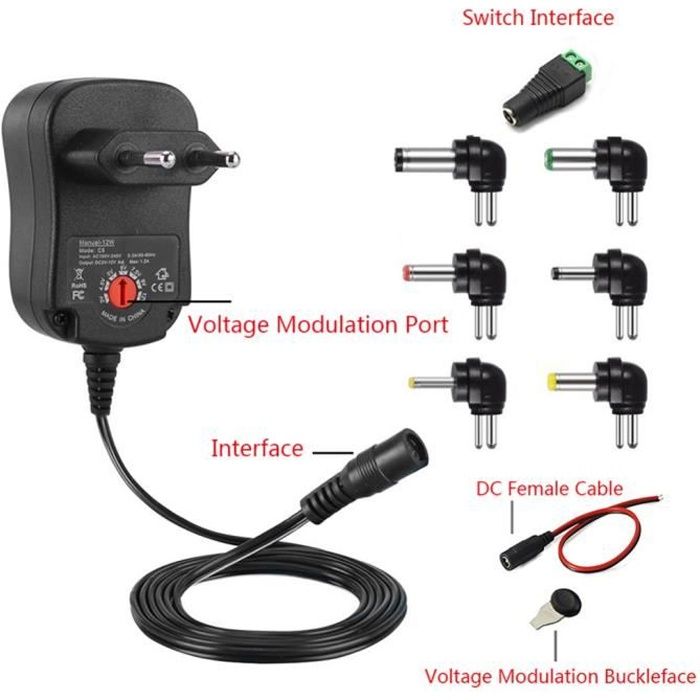 12W AC/DC Convertisseur de transformateur d'adaptateur d'alimentation d'énergie 6 prise 12W LED de l'électronique 3V à 12V