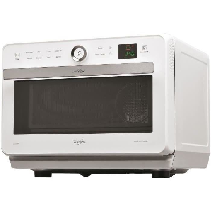 WHIRLPOOL JT469WH - Micro-ondes Jet Chef - 33 L - 6ème SENS Combi Crisp Vapeur - Cavité Inox - Plate