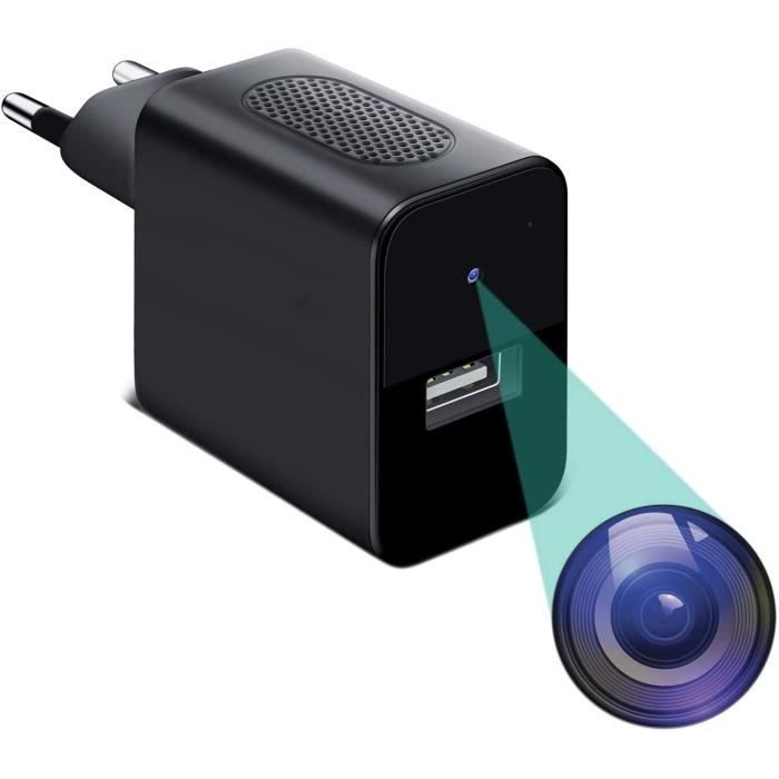 Chargeur Secteur Caméra Espion Full HD 1080p Vidéo Détection de Mouvement IR + SD 8Go YONIS Noir