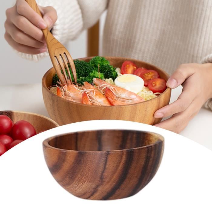 Bol de Riz en Bois, Bol Rond élégant en Bois pour la Cuisine, Bol de Service en Bois pour Salade de Fruits, Ustensiles de Service (Type Platine Or