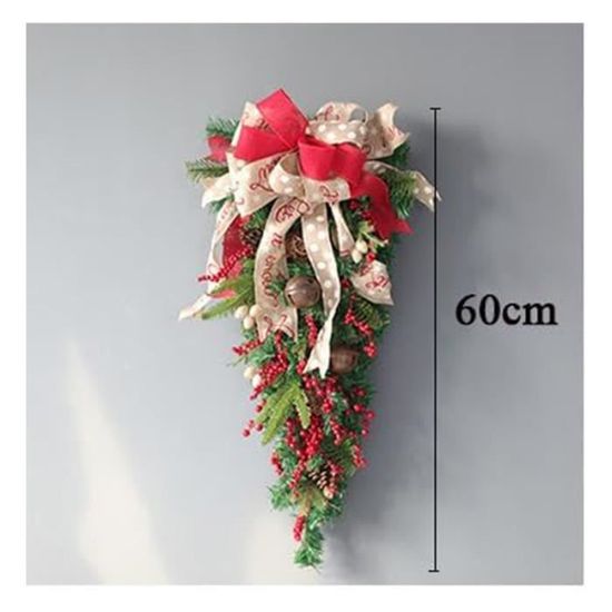 Couronne De Noël Artificielle En Forme De Larme - Décorations Pour Porte, Fenêtre, Porche - 64 X 25 Cm - 4