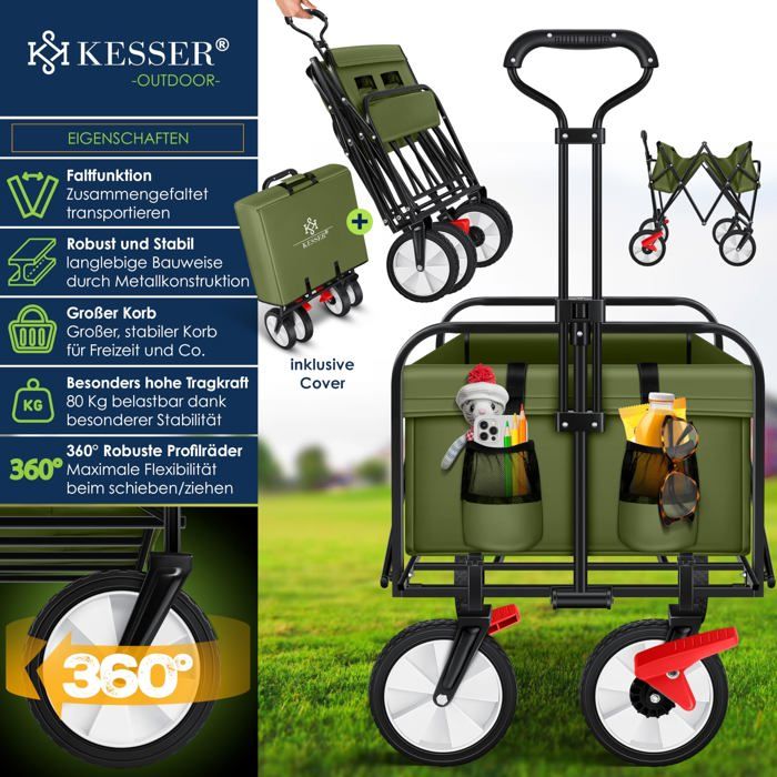 Chariot Jardin KESSER 700kg - Chariot Transport Bâche Amovible Pneus Pneumatiques