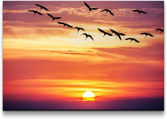 Tableau Toile Arche Oiseaux Fleurs - 54x100cm - Décor Mural Salon Chambre - Multicolore Vert Rose - 10
