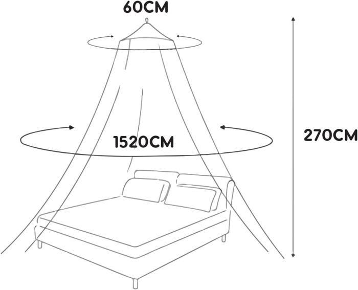 Moustiquaire De Lit Dôme Universelle - Protection Anti-Moustiques Pour Lit Simple/Double/Enfant | 1520 Cm Circonférence