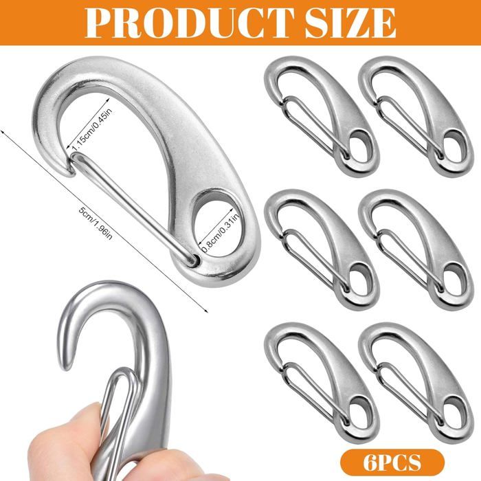Lot De 6 Mini Mousquetons En Acier Inoxydable – Double Anneau, Taille S, Pour Porte-clés, Sac à Dos Et Camping, Charge 1,4 Kg