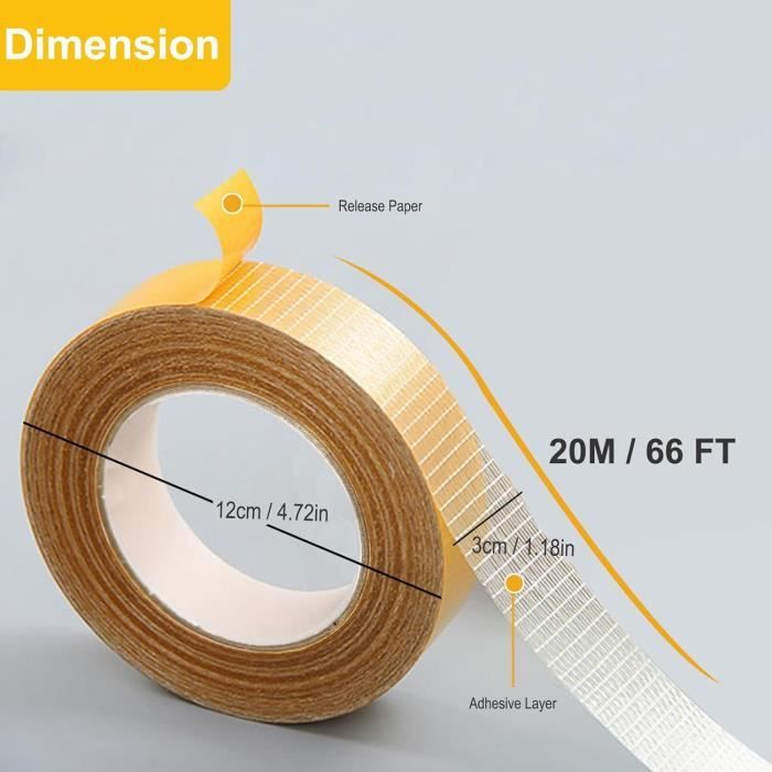 Ruban Adhésif Double Face Extra Fort Tissu – 4 Cm X 20 M – Transparent Puissant Sans Résidus Pour Tapis & Objets