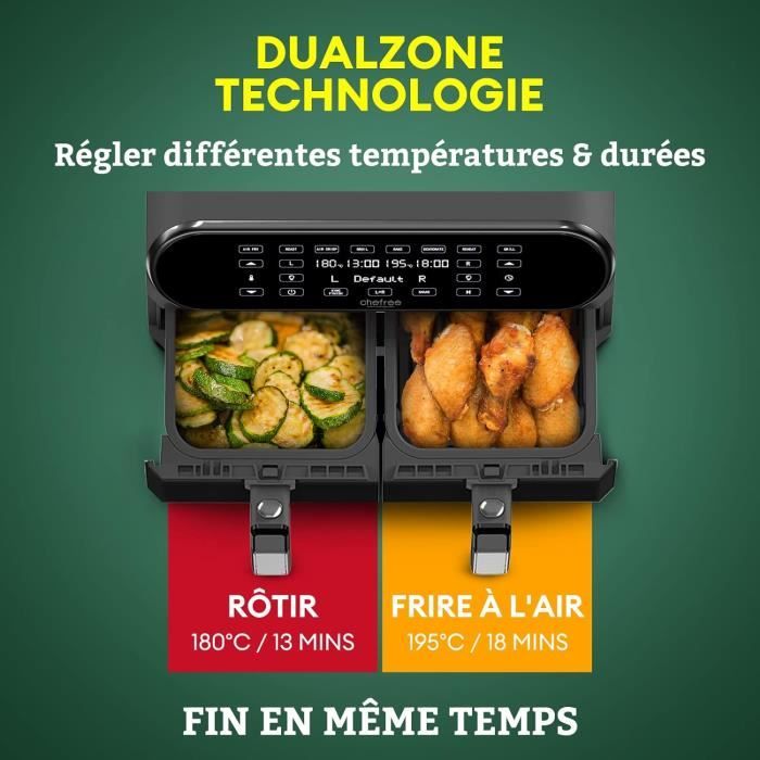 LLIVEKIT Friteuse sans Huile 9 L, Air Fryer Double Compartiment, 2x4,5