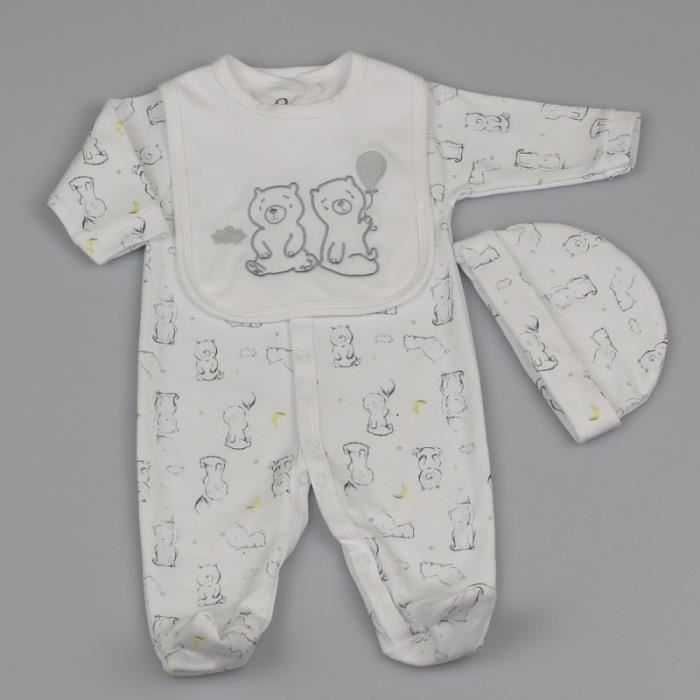 Coffret cadeau de naissance bébé mixte pyjama bonnet bavoir blanc ourson  3-6 mois - Cdiscount Puériculture & Eveil bébé