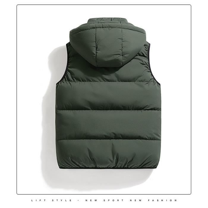 Doudoune A Capuche Amovible sans Manche Homme Couleur Unie Casual