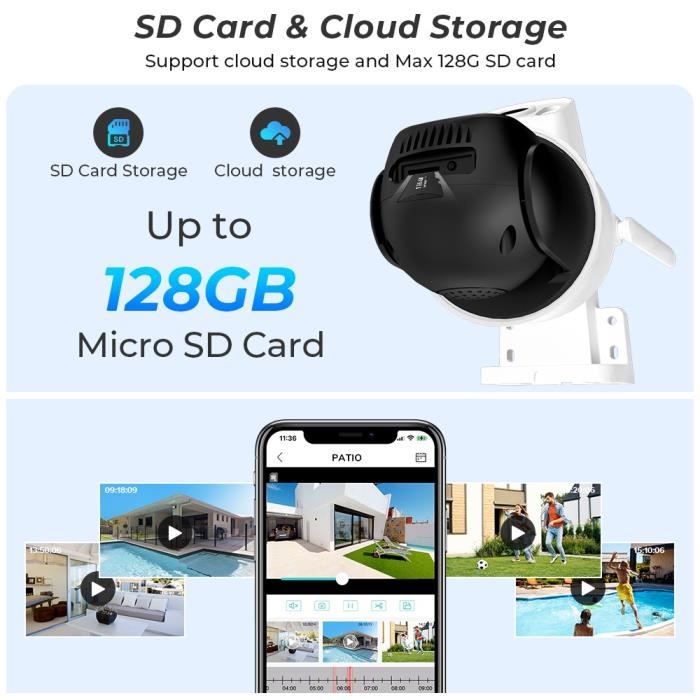 BEZOMIZ 4K Camera Surveillance WiFi Exterieure sans Fil Solaire,2.4GHz Camera Exterieur Double Objectif avec Panneau Solaire, 360° PTZ,8MP Vision Nocturne Couleur,Audio Bidirectionnel,PIR Sirène,IP66