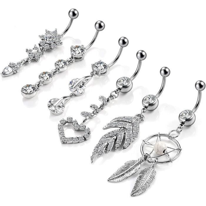 Piercing De Nombril En Argent Sterling 925 Avec Pendentif Cœur/papillon En Cristal - Taille Standard 14G 10mm