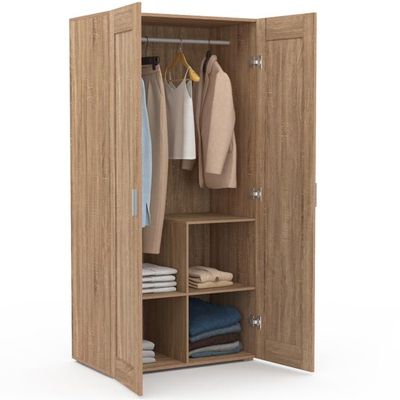 ID MARKET Armoire 2 portes VITO blanc penderie 80 cm avec 2 tiroirs