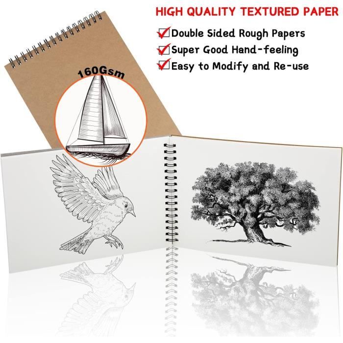 2 Carnets Croquis A4 Yordawn - 160gsm Papier Dessin, Reliure Spirale, Couverture Kraft