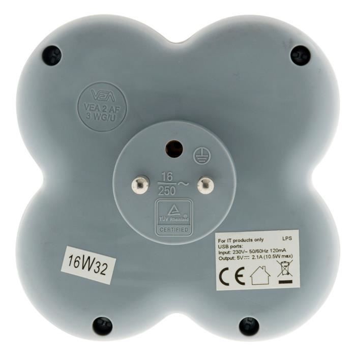 Artezo Steckdose Mit USB-Anschluss – 2P+E 16A, Weiß, 2,4A USB