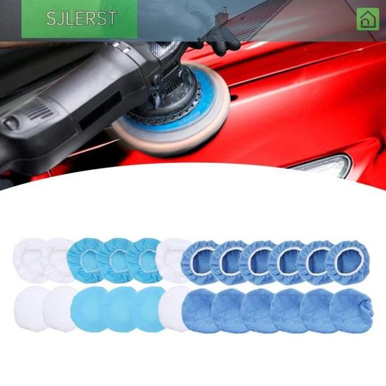 Lot De 7 Bonnets De Polissage En Microfibre Pour Voiture - Diamètre 230-250 Mm, Pour Polisseuse, Couleur Blanc - 2