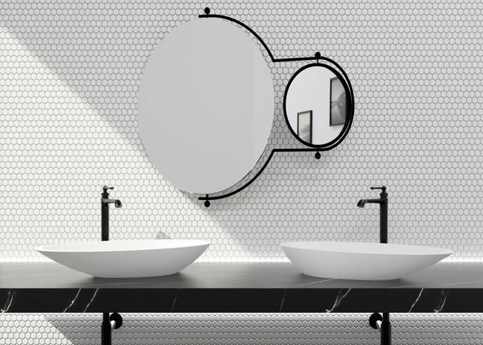 Plaque De Mosaïque Hexagonale En Céramique Blanche Mat - Pour Cuisine & Salle De Bain - Réf. 11B-0111_b