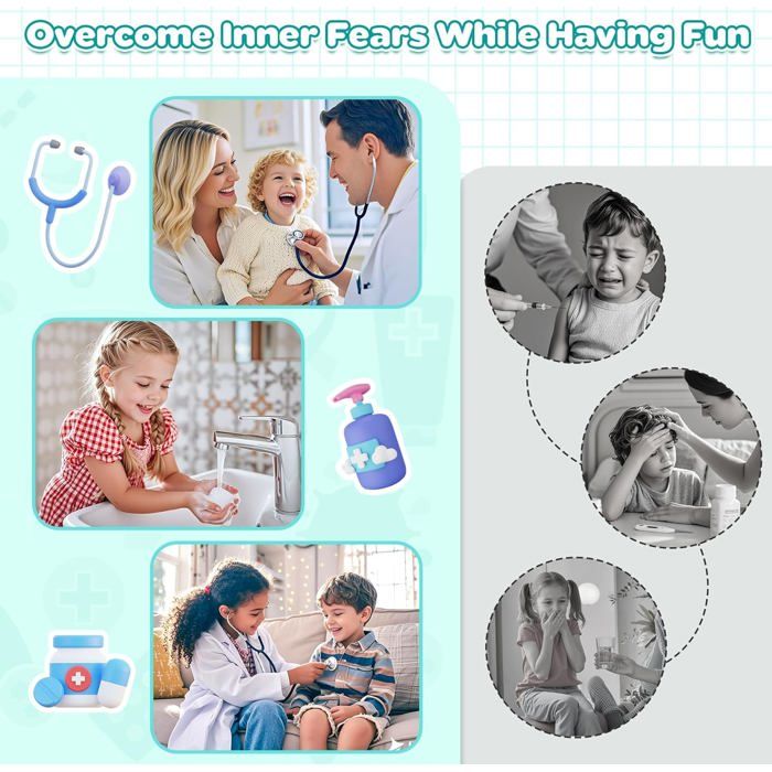 Malette Docteur Enfant, Jouet en Bois Jeux avec Stéthoscope,Thermomètre, Seringue, Sac De