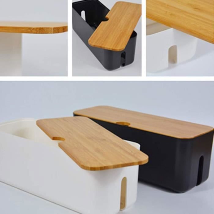 Boîte De Rangement Câbles Avec Couvercle Bambou - Organisateur Bureau Et TV
