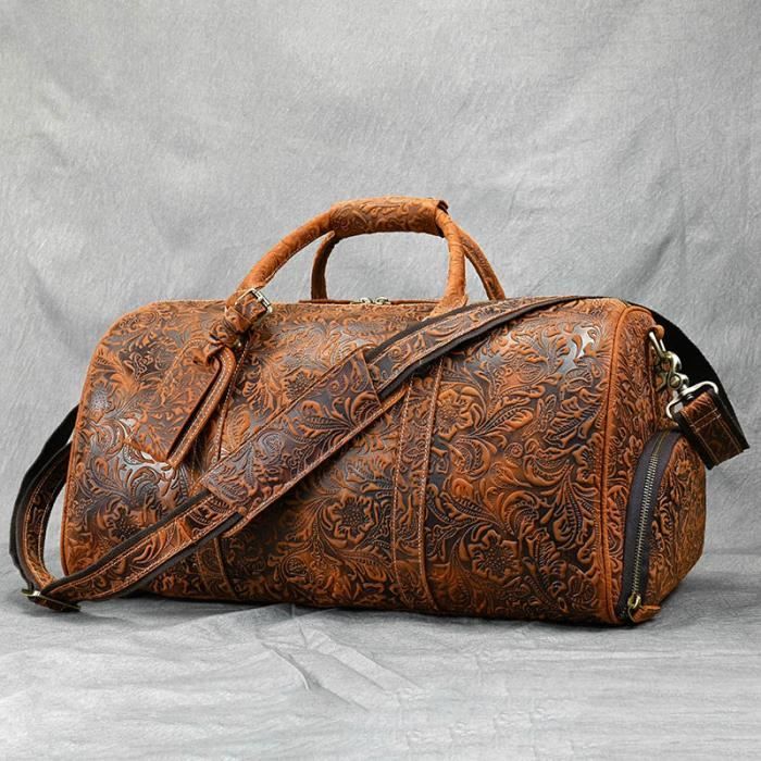 Brun - Sac de voyage vintage en cuir véritable pour homme, cuir de cheval  Elin, grand sac de week end initié