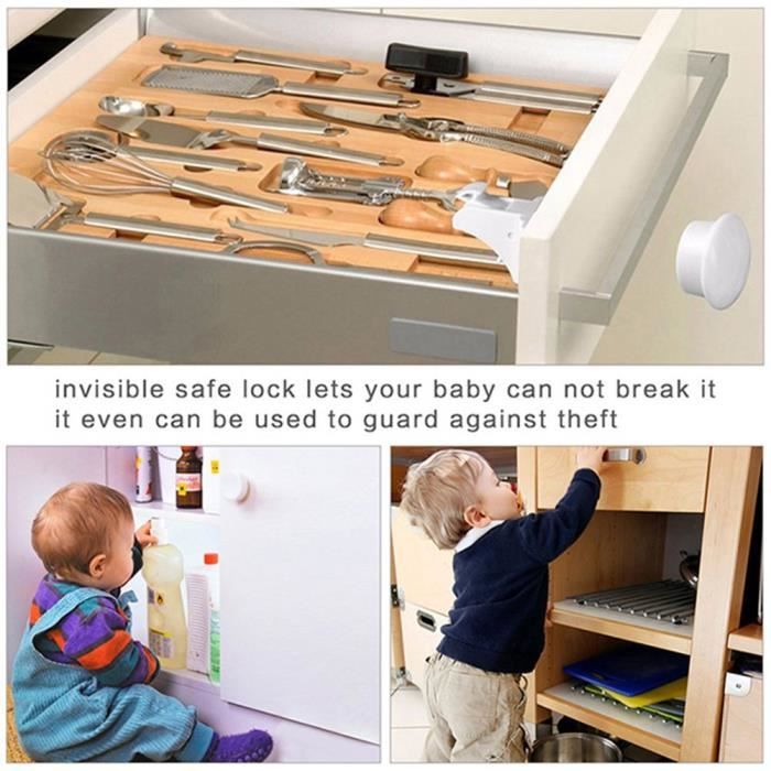 Sécurité Bébé placard Bloque Porte - Sécurité Enfant Tiroir Verrous  Magnétique Cabinet de sécurité (4 serrures + 1 Clés) - Cdiscount Bricolage