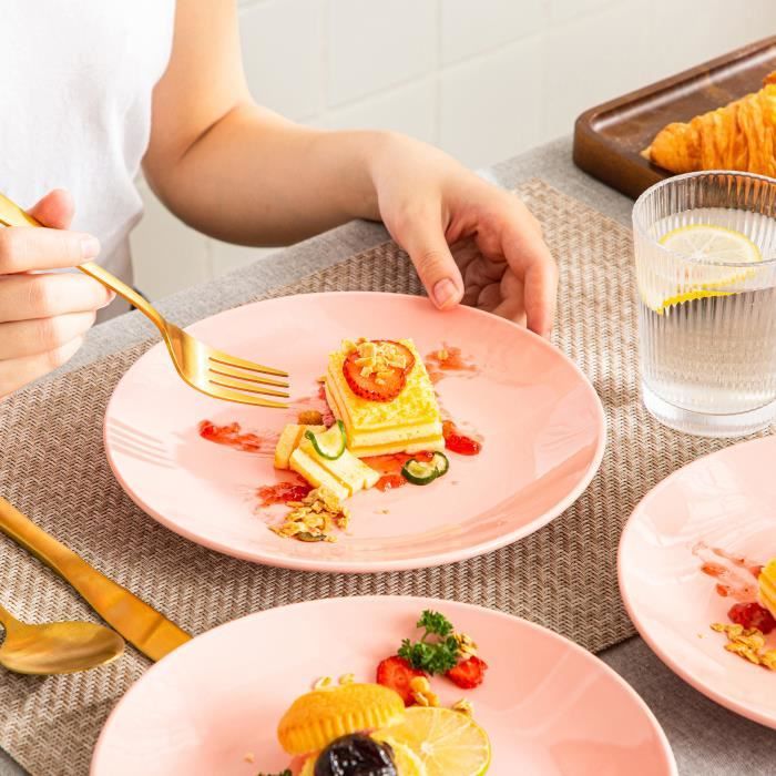 Assiettes à dessert en porcelaine LOVECASA Série Sweet - Rose
