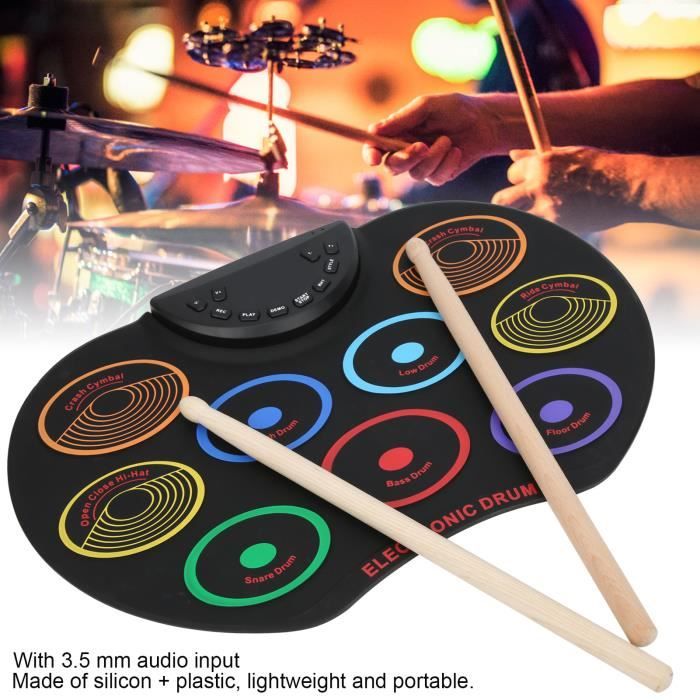 GOTOTOP Pad de batterie électronique Instrument de percussion pour débutant  adulte roulé à la main de couleur portable avec