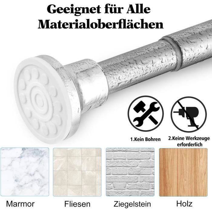 Tiemlet Tringle à rideau de douche télescopique, 70-255cm, extensible
