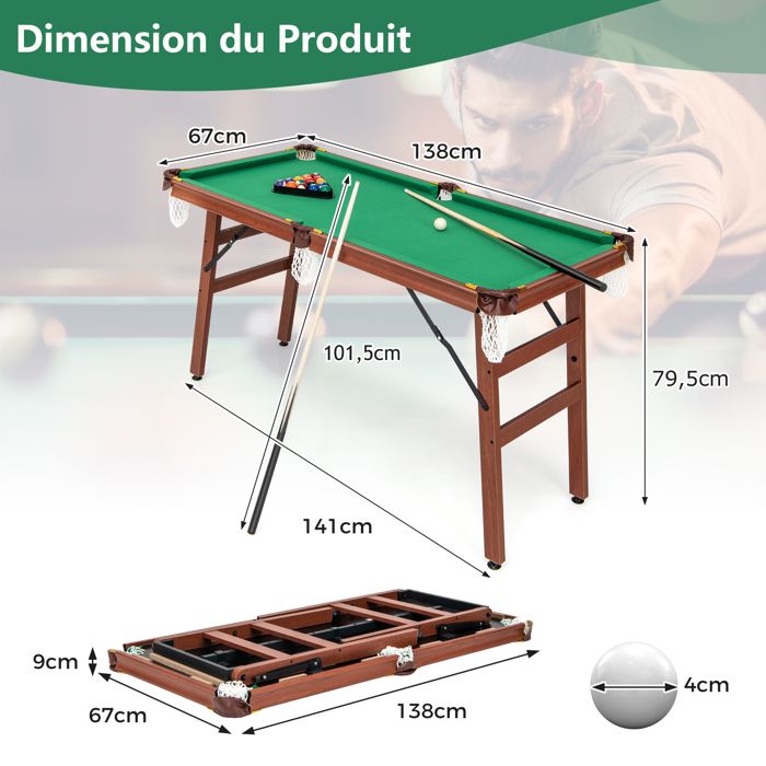 Table de Billard Pliable COSTWAY-2 Queues,2 Craies,16 Boules,Triangle et Brosse-Surface en Feutre 122 cm pour Appartements Vert - Jeux - Jouets Table de Billard Pliable COSTWAY-2 Queues,2 Craies,16 Boules,Triangle et Brosse-Surface en Feutre 122 cm pour Appartements Vert - Jeux - Jouets