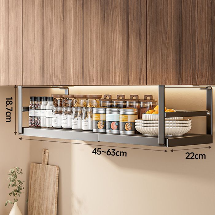 Étagère épices de rangement extensible à suspendre sans perçage, en acier inoxydable au carbone,noir,45 cm x 22 cm x 18.7 cm