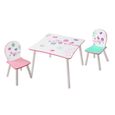 Table et chaises d'enfant Fleurs et Oiseaux, fabriquées en MDF. Faciles à nettoyer. Disposent d'une qualité excellente.-0