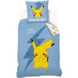 Pokemon - Parure De Lit Pikachu Réversible Enfant - Housse De Couette 140x200 cm + Taie d'oreiller 63x63 cm - Bleu - 100% Coton-0