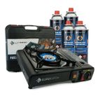 Réchaud à gaz Eurocatch avec 4 bonbonnes de gaz - Réchaud de camping - Brûleur à gaz