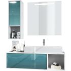 Vladon Ensemble de meubles de bains La Costa avec Vasque à poser, Robinet, Miroir,en Blanc mat et Turquoise haute brillance