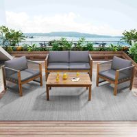 Ensemble de Salon de Jardin en bois d'acacia Canapé Fauteuils Table avec oreillers coussins pour Extérieur Jardin Balcon Terrasse