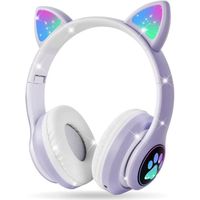 Casque Bluetooth pour enfants avec oreilles de chat, casque sans fil avec micro et éclairage LED