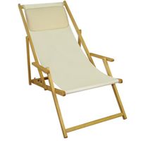 Chaise longue de jardin blanche avec oreiller, bain de soleil pliant, en bois naturel 10-303NKH