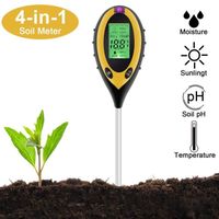Testeur de Sol, 4 en 1 testeur de Sol Mètre d'humidité, température, Lumière et Testeur de pH Acidité, pour Fleurs/Herbe/Plante