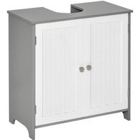 Meuble salle de bain - meuble sous-vasque - placard 2 portes aspect résine tressée avec étagère - MDF blanc gris 60x30x60cm Gris