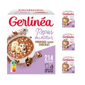 SUBSTITUT DE REPAS Gerlinéa - 20 Petits Déjeuners Pörridges Saveur Chocolat - Idéal pour un Petit-Déjeuner Complet et Rapide - 4 boîtes de 5 portions